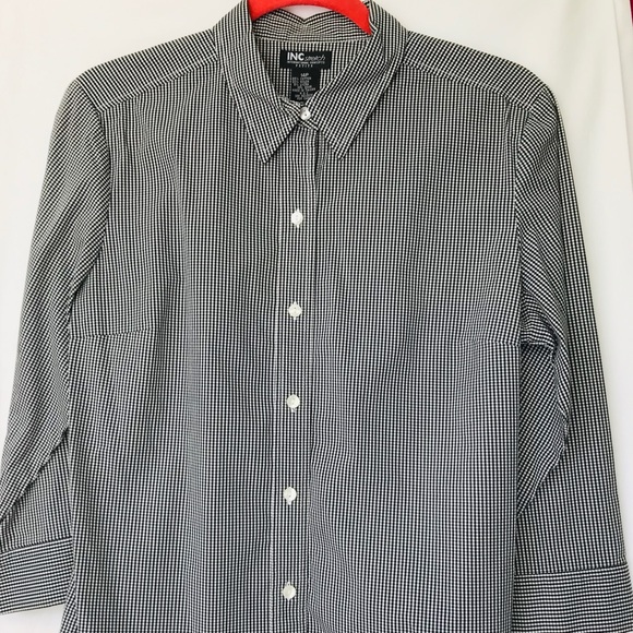INC International Concepts Gingham Stretch Shirt - Picture 1 of 4